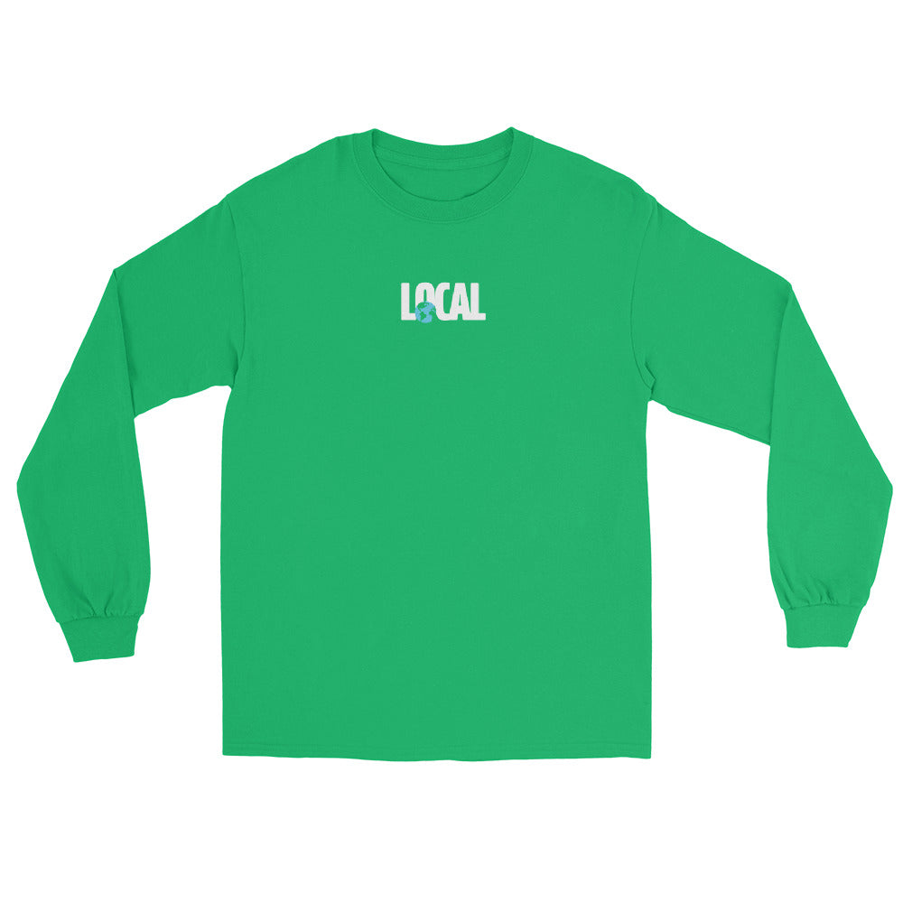 Green long-sleeve shirt with 'LOCAL' Earth logo on a white background