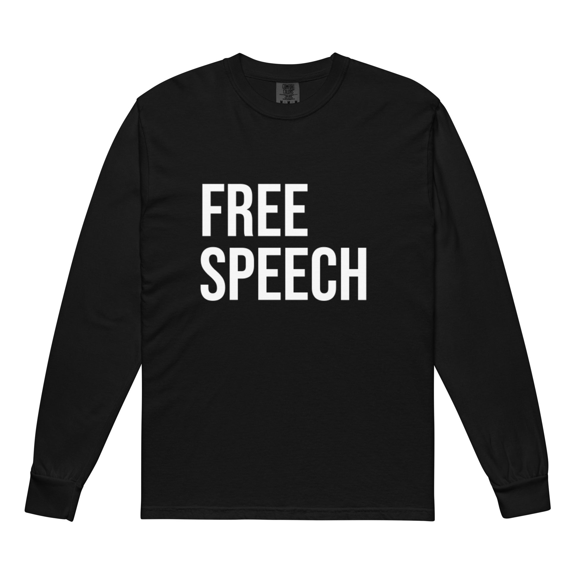 Black long-sleeve shirt with 'FREE SPEECH' text