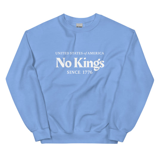 Light blue sweatshirt with white text on a white background